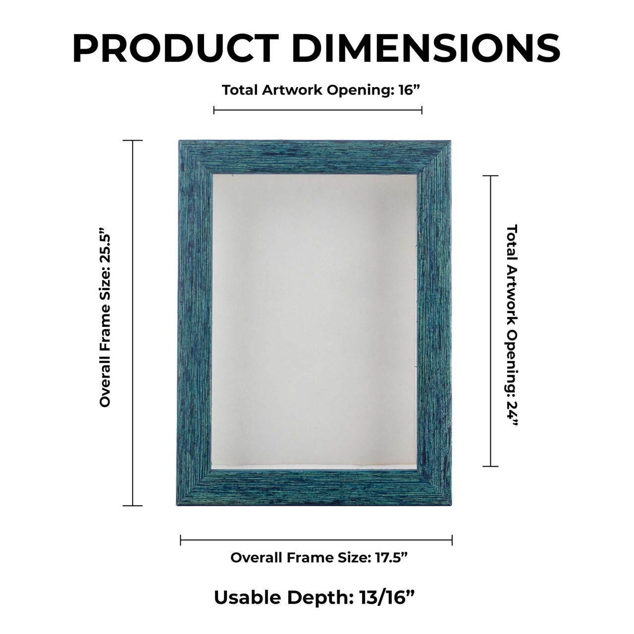 Rustic Blue Wood Shadow Box Frame with Acrylic Front - White Suede Backing, 30 Sizes
